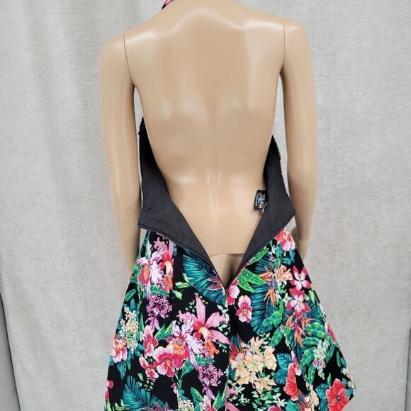 DBA LA Vtg 80s Tropical Floral Halter Rockabilly Pin-Up Swing Dress Juniors 7 - Picture 8 of 13